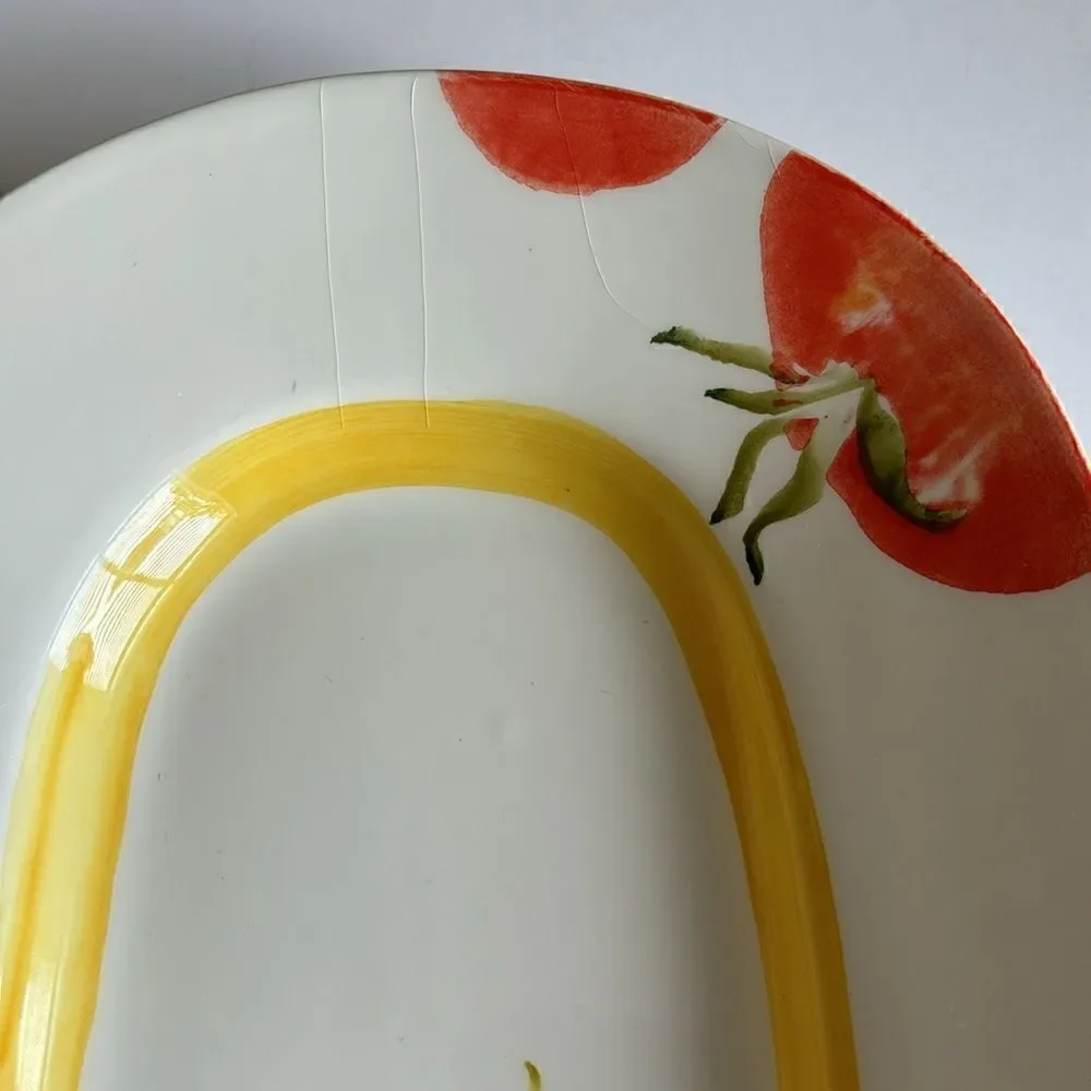 Crate and Barrel Judith Mosse Kruger 17” Oval Platter Vegetable Pattern Italy